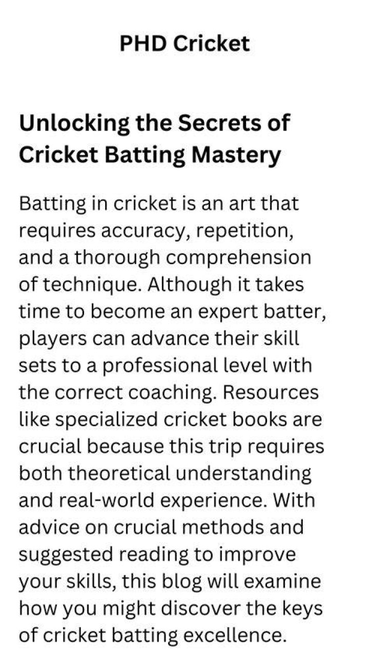 Unlocking A Legacy Of Cricket Mastery
