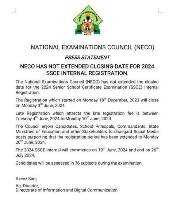 Your Guide To NECO Registration 2024 Closing Date